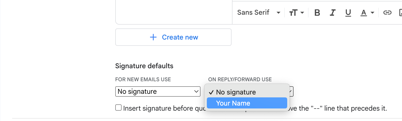 signature gmail settings