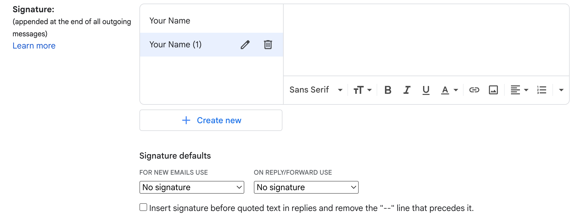 gmail signature settings