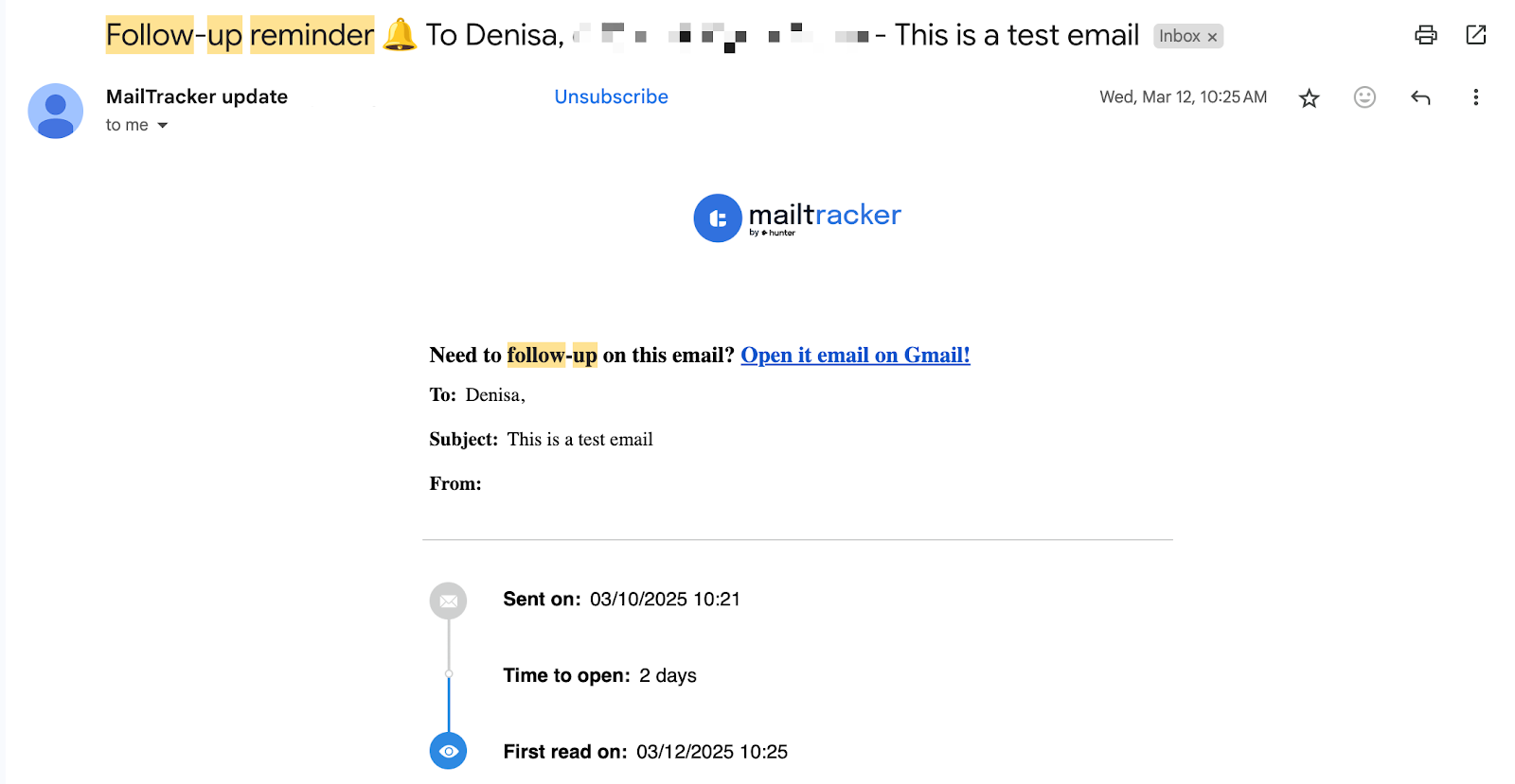 follow up reminder with mailtracker