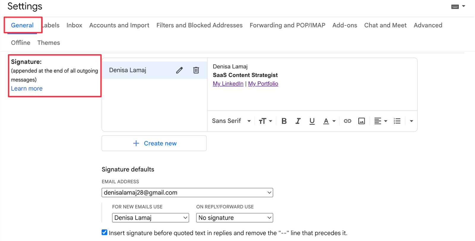 Go to the Signature Section gmail