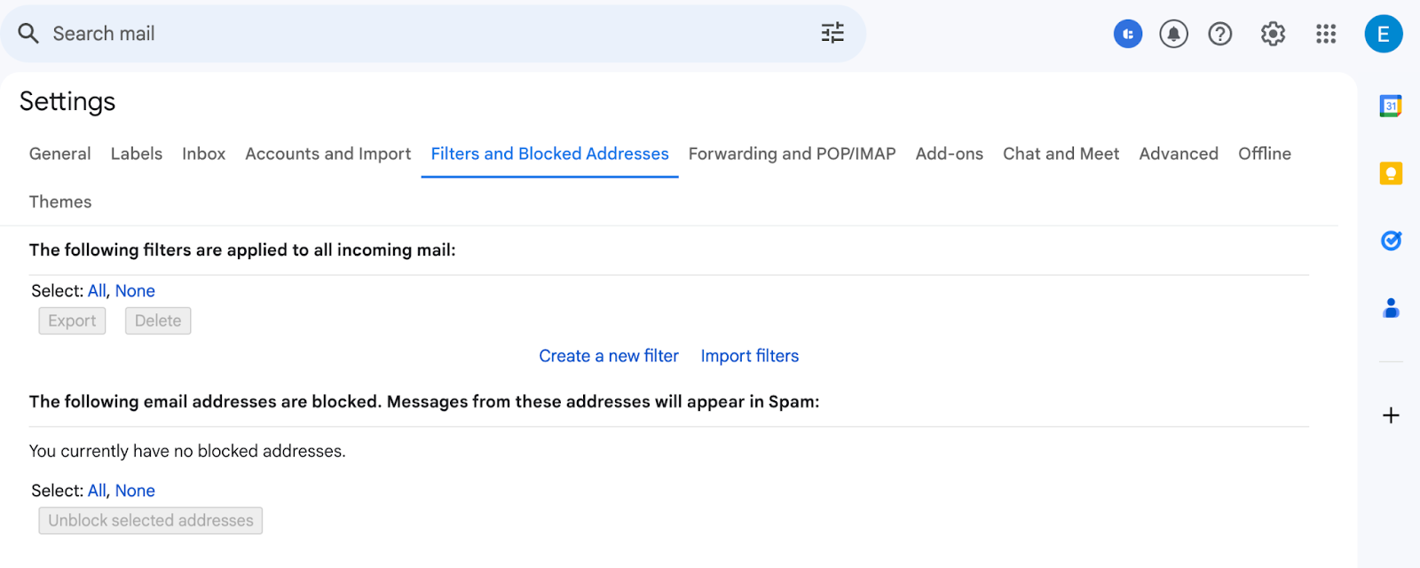 gmail filters and blocked addresses