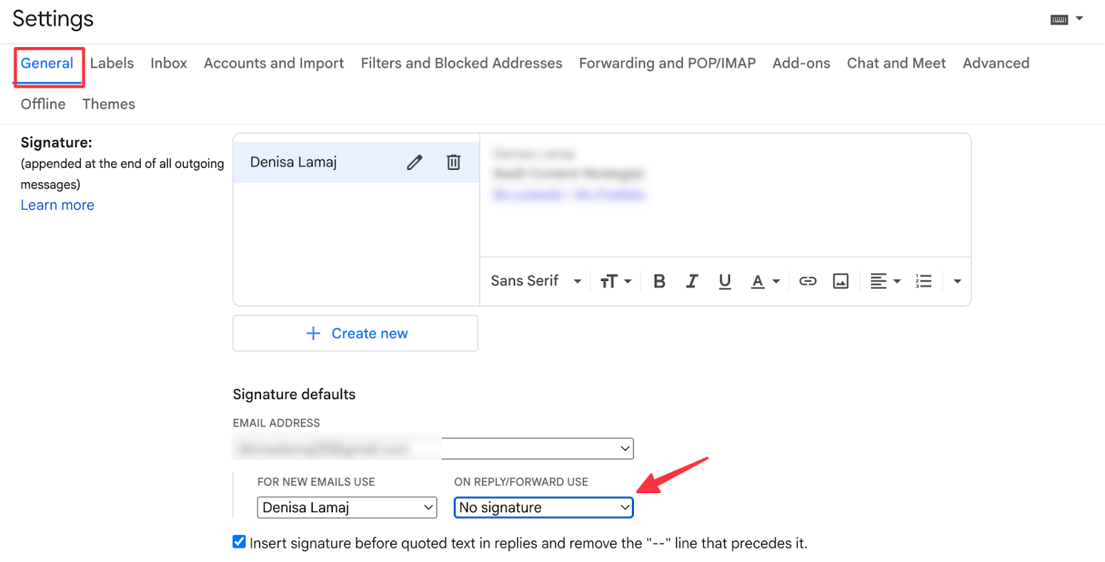 gmail general signature reply