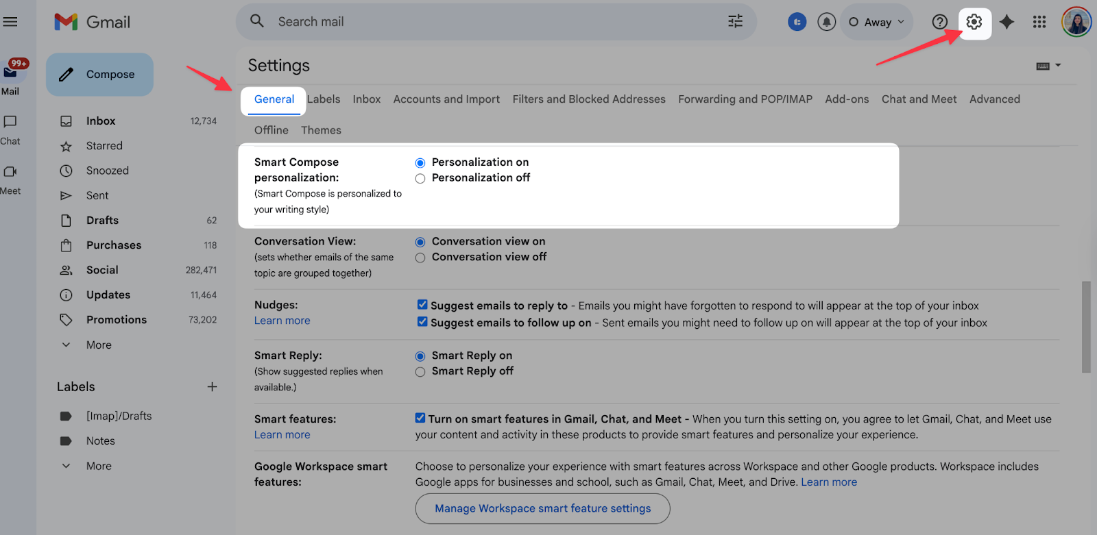 gemini in gmail turn on smart compose