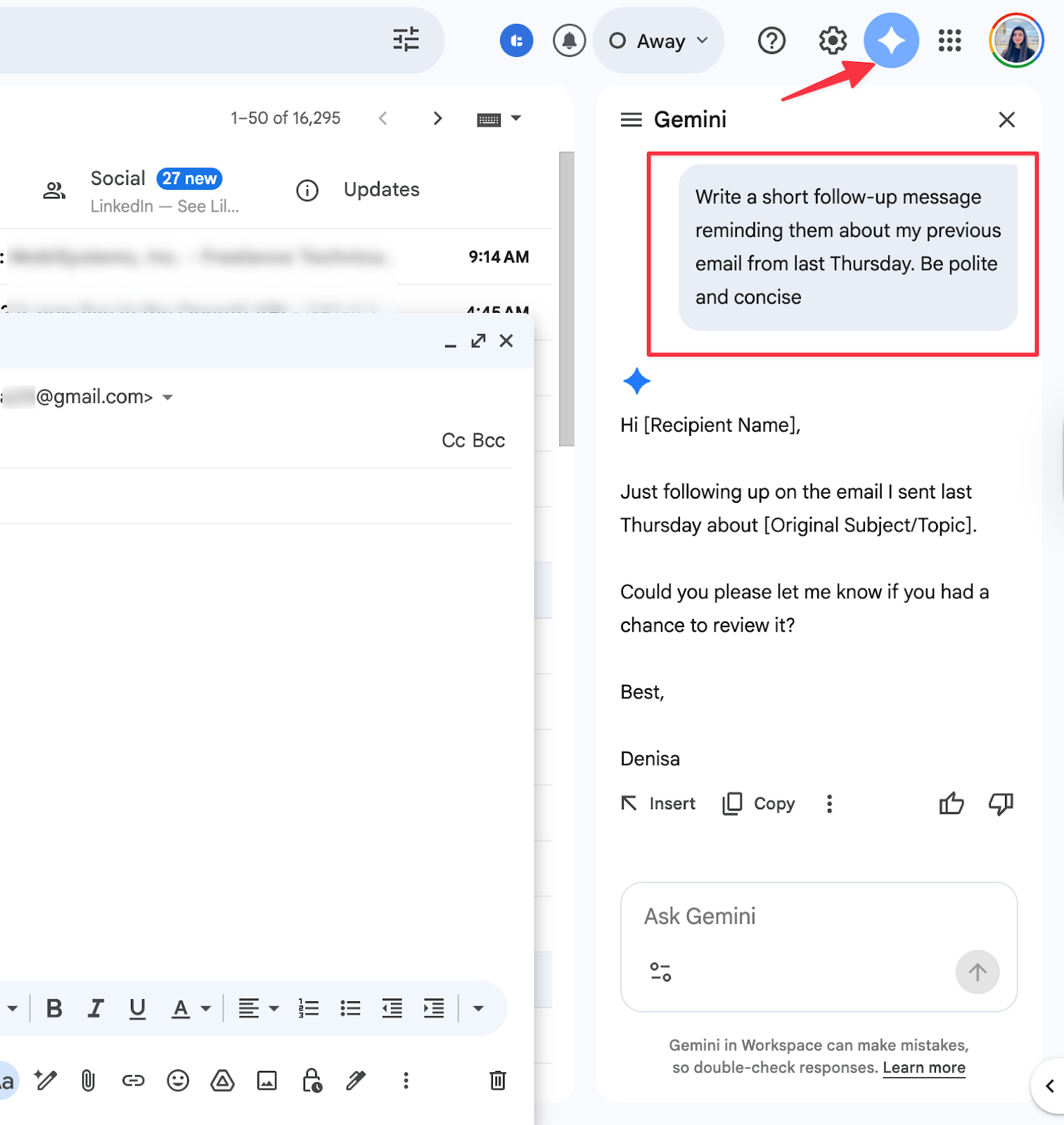 Gemini Prompts to Write a Short Follow-Up