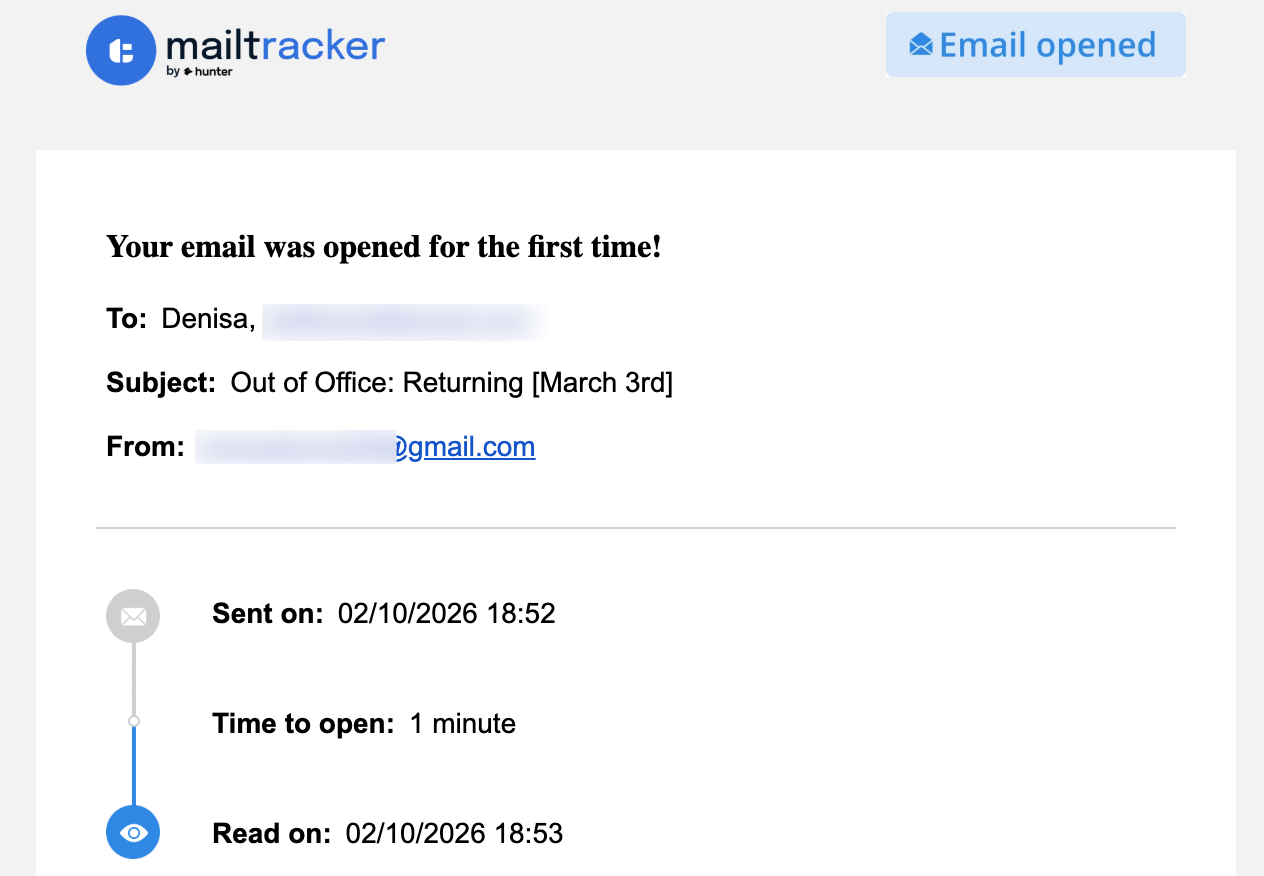ooo email opened with mailtracker