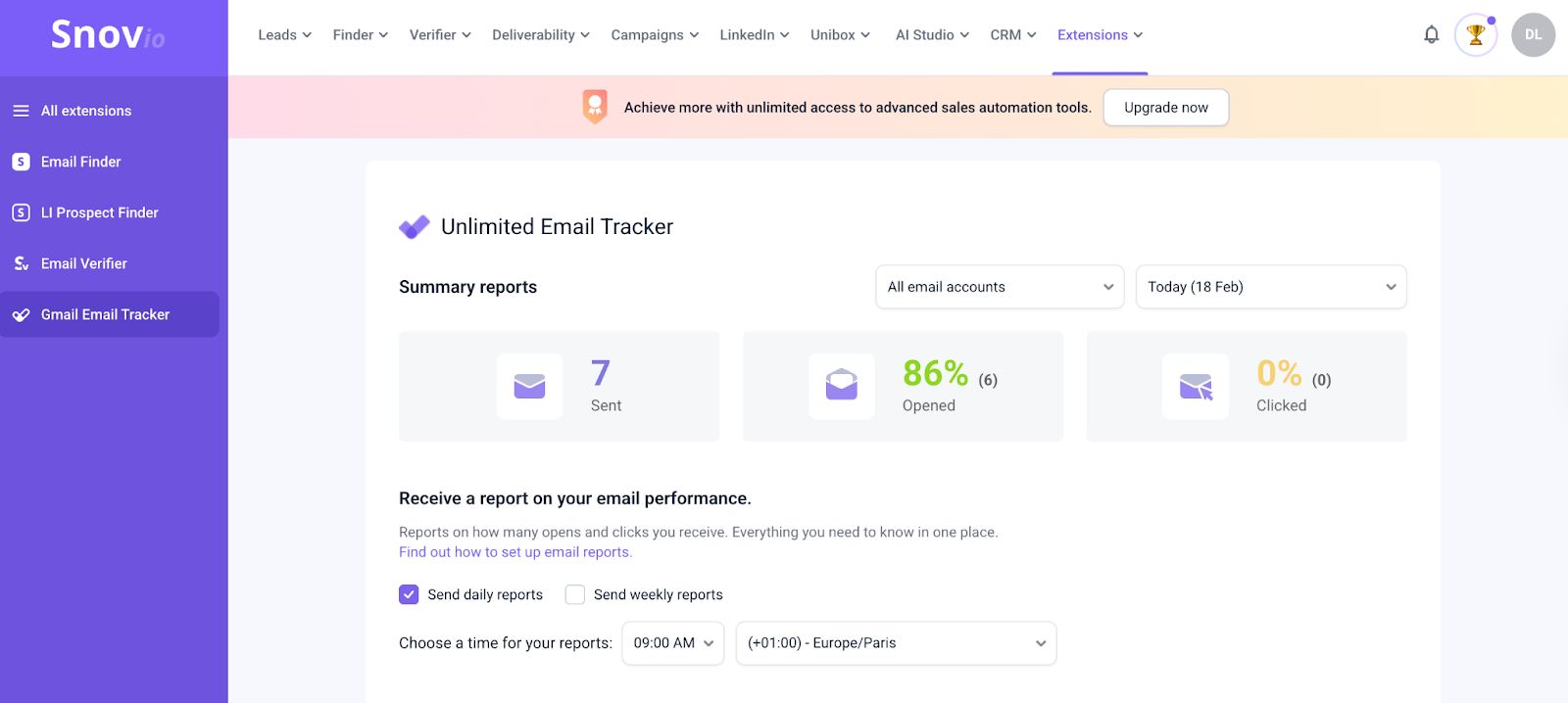 snov email tracking dashboard