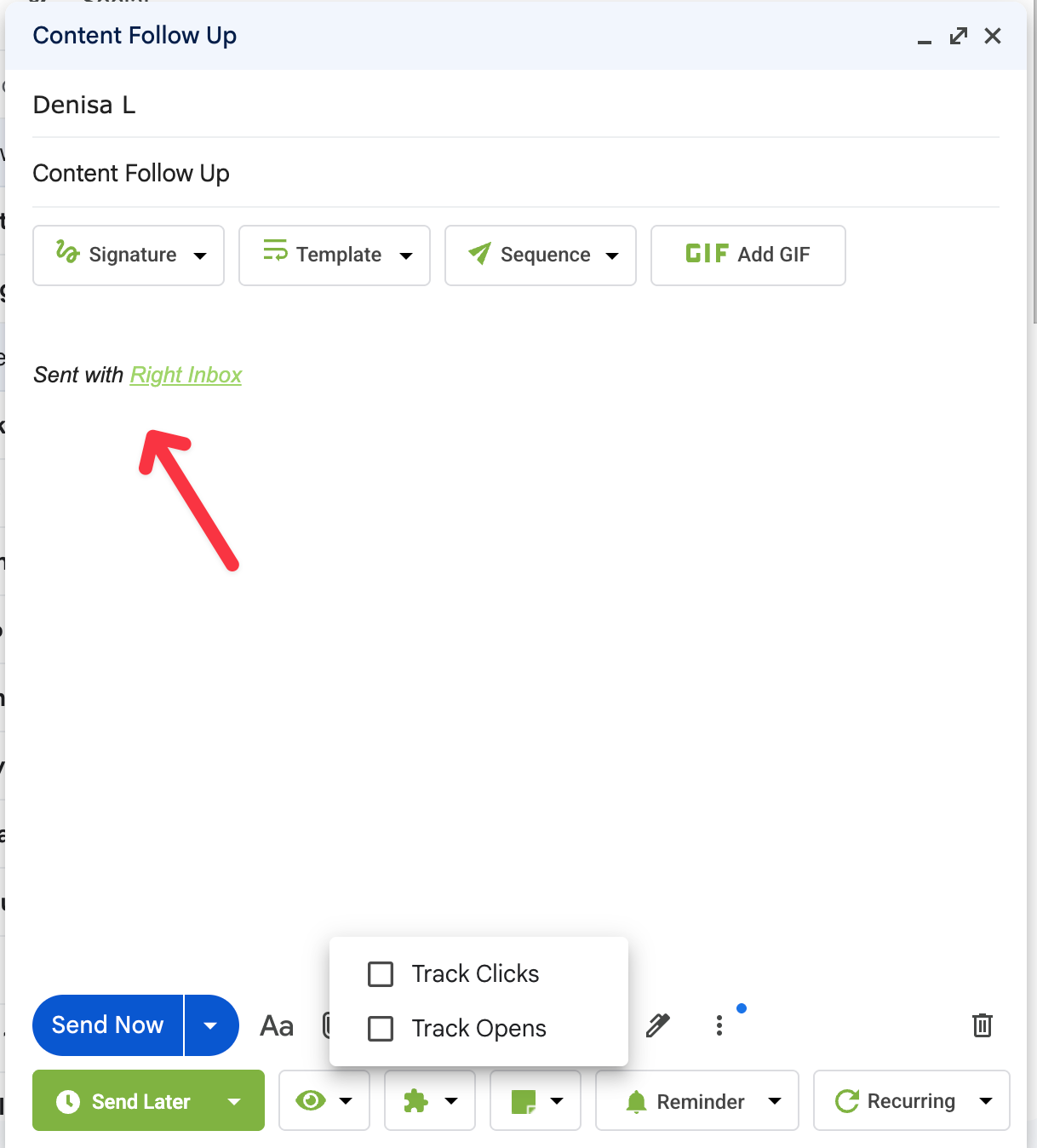 right inbox compose email with signature