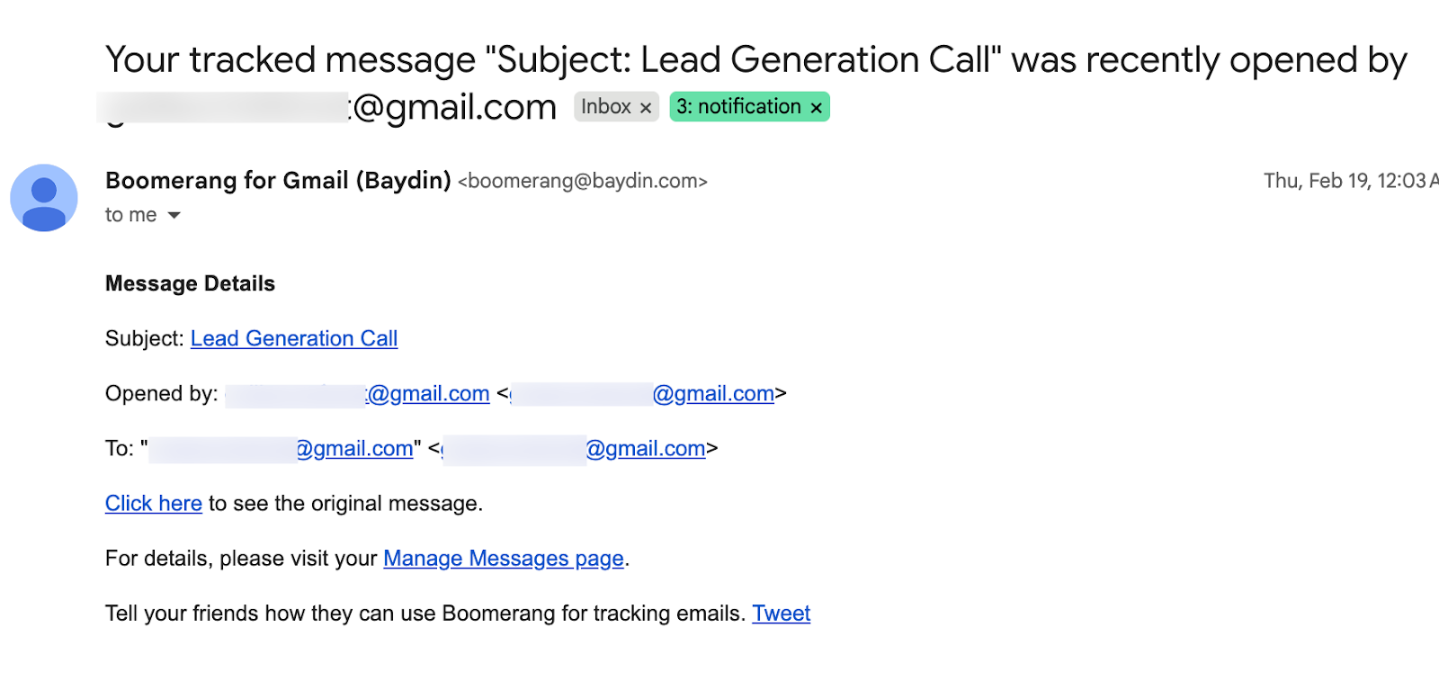email opened with boomerang notification