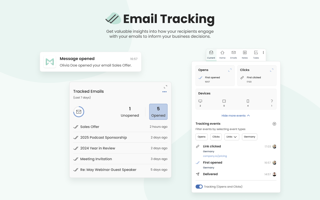  Mailbutler email tracking dashboard showing engagement data and open activity.