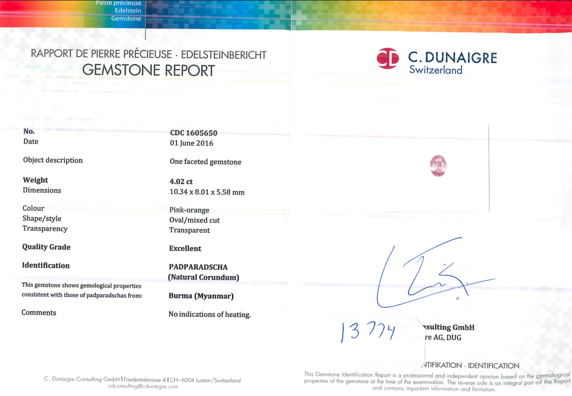 Oval Shape Padparadscha Burma Sapphire Report 2