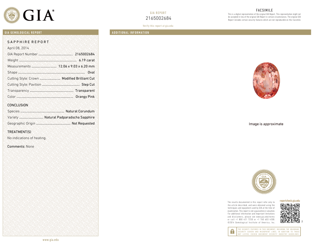 6.19 ct Oval Shape Padparadscha Sapphire Report
