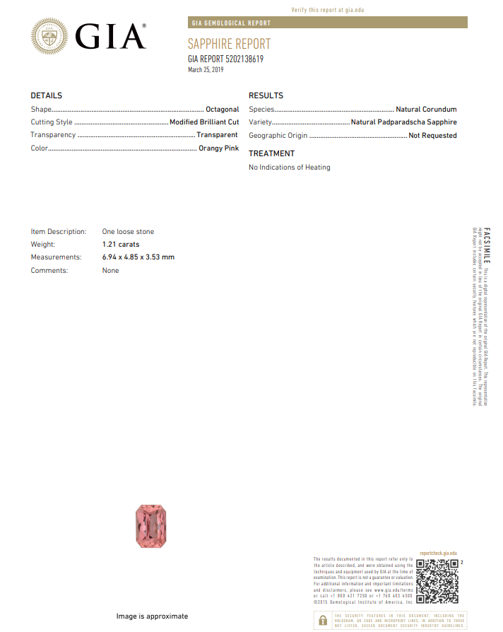 Octagonal Shape Padparadscha Sapphire 1.21 Report