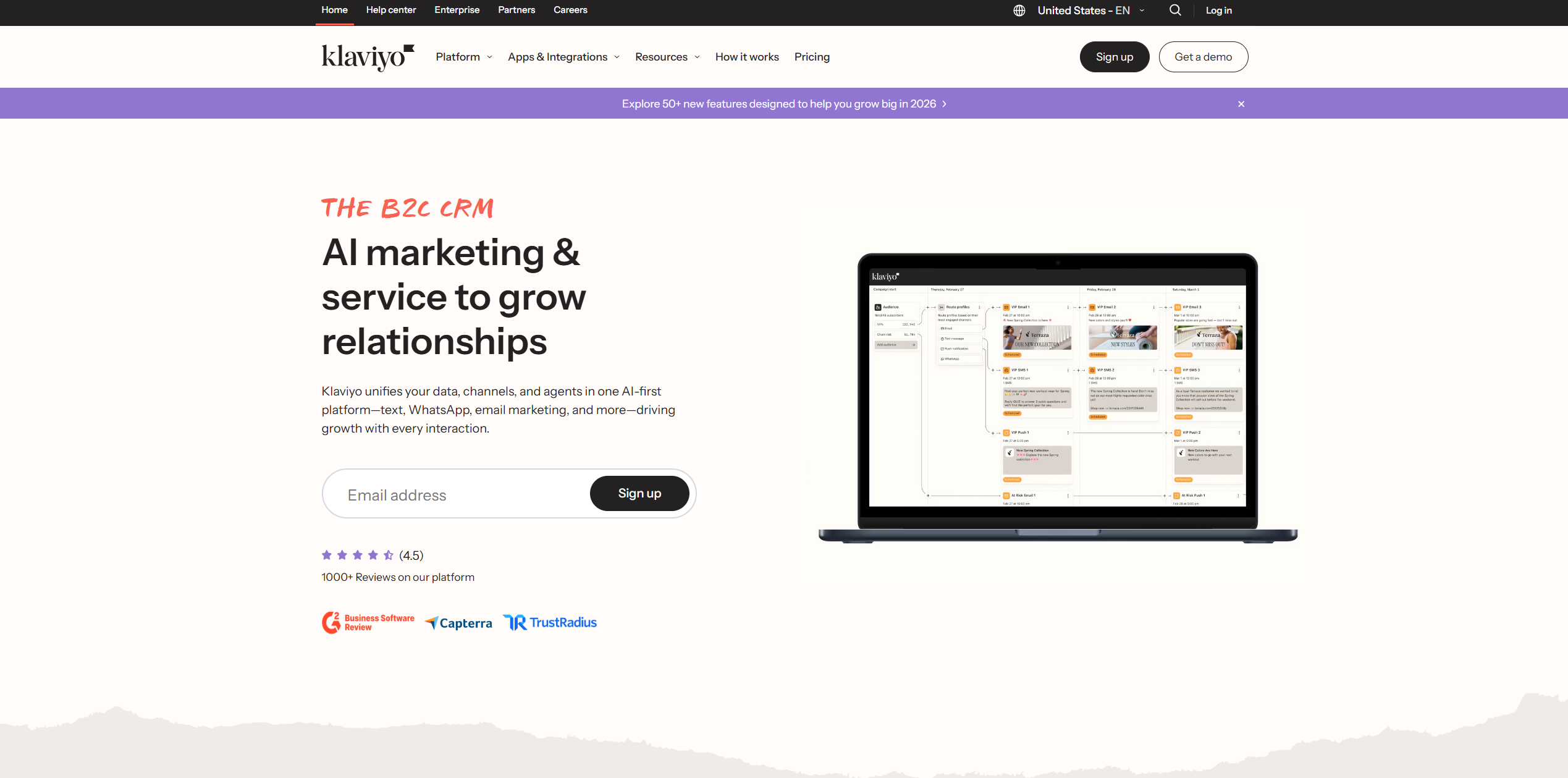 Klaviyo is a text and email marketing platform for e-commerce brands