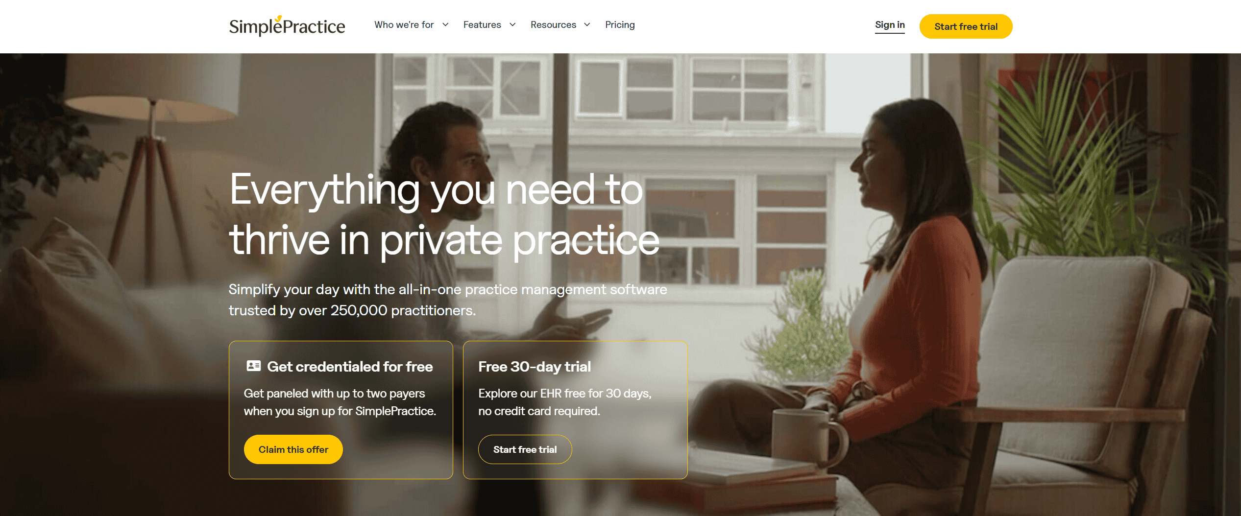SimplePractice, the best ehr software for therapists, best for solo practitioners needing a comprehensive business-in-a-box solution.