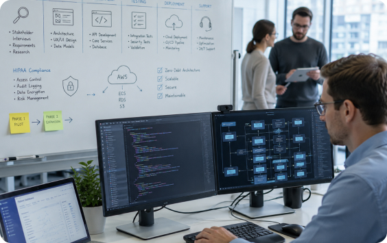 Custom healthcare software development services for HIPAA-compliant clinical platforms and scalable medical software systems