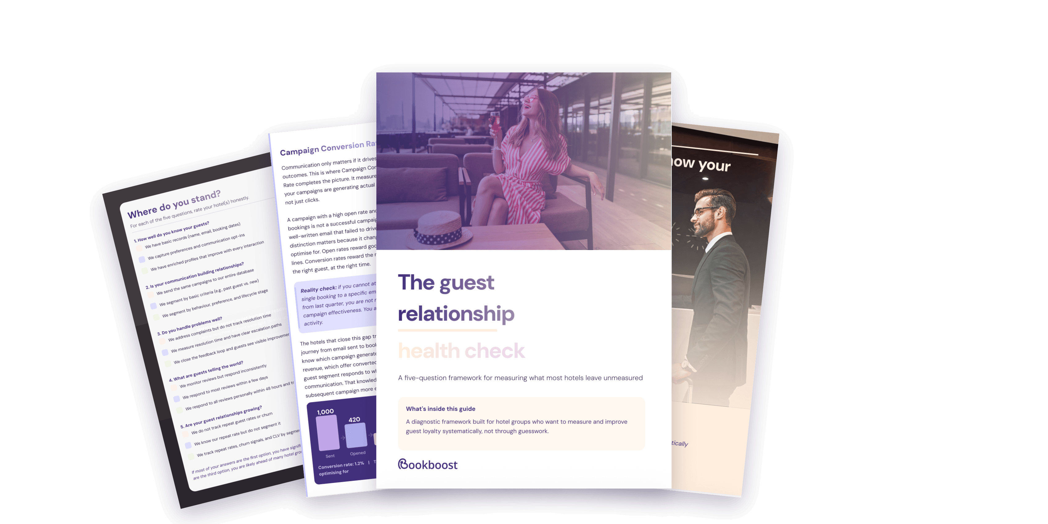 Open spread of the Guest Relationship Health Check guide