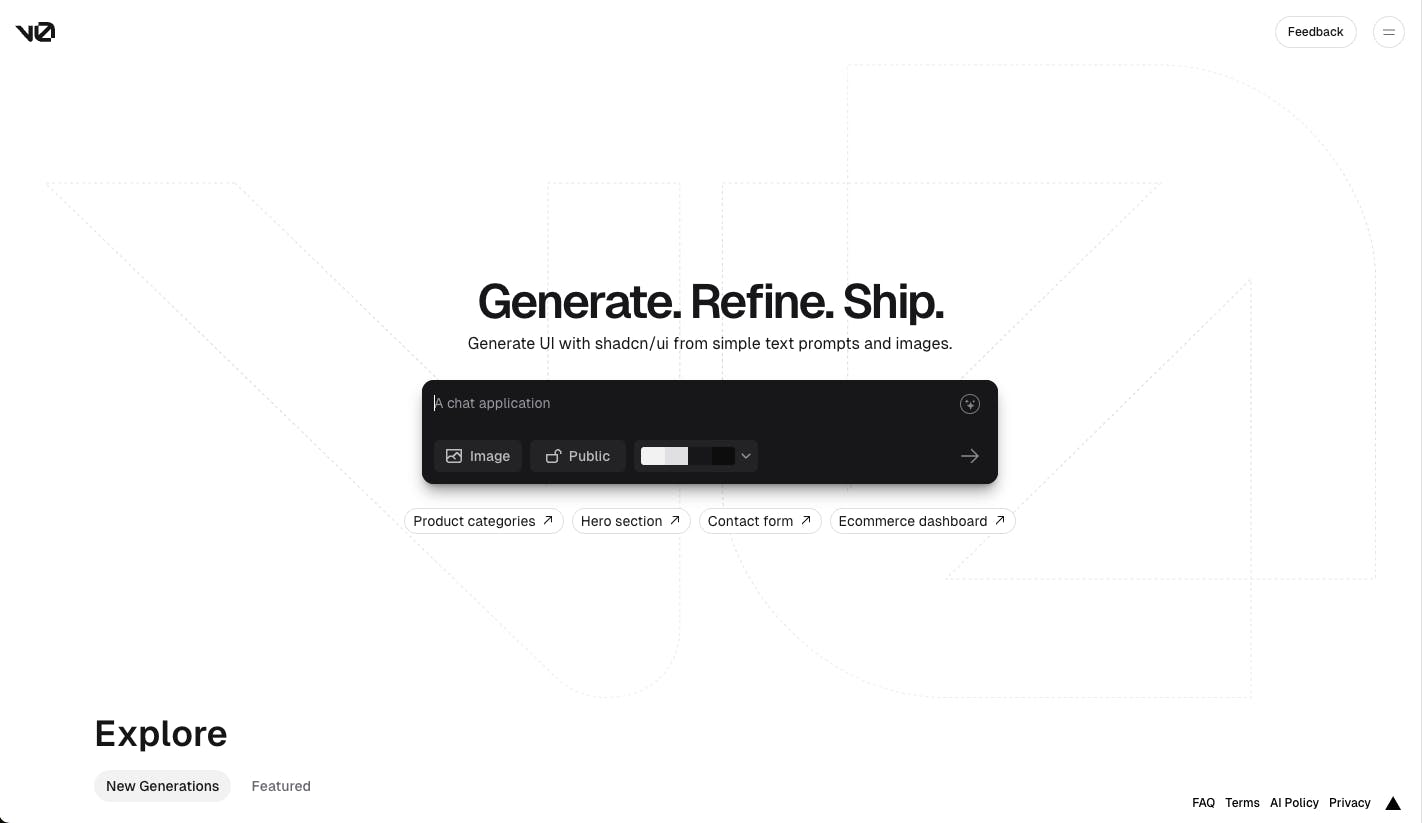 v0 by Vercel generative UI design tool