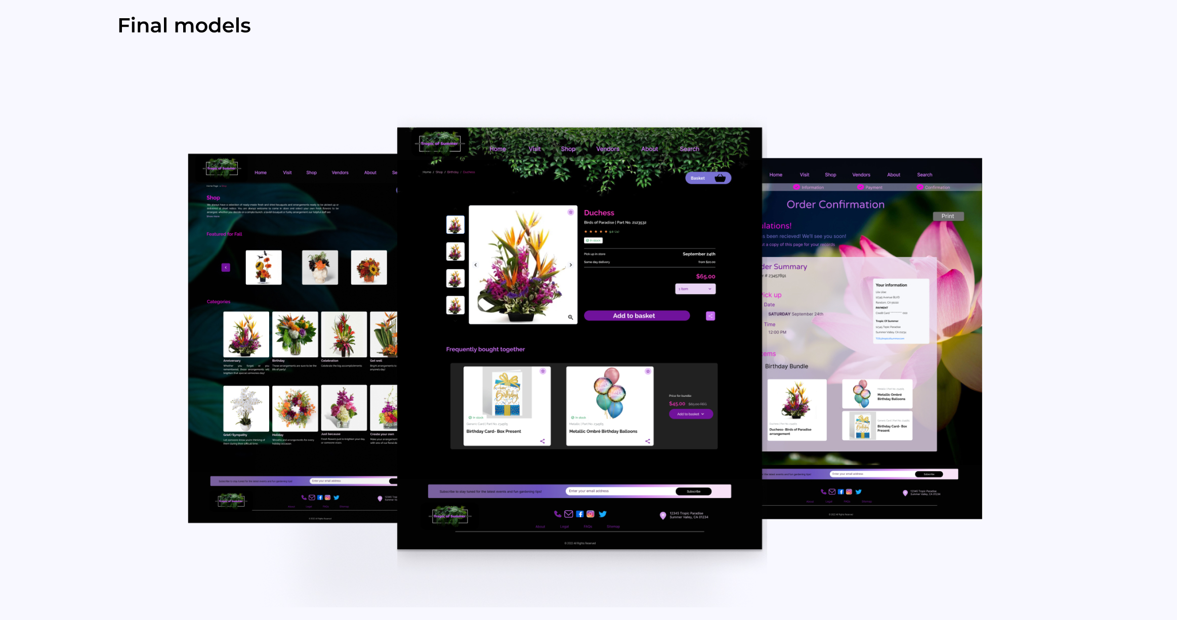 Final Mockups of the Tropic of Summer website