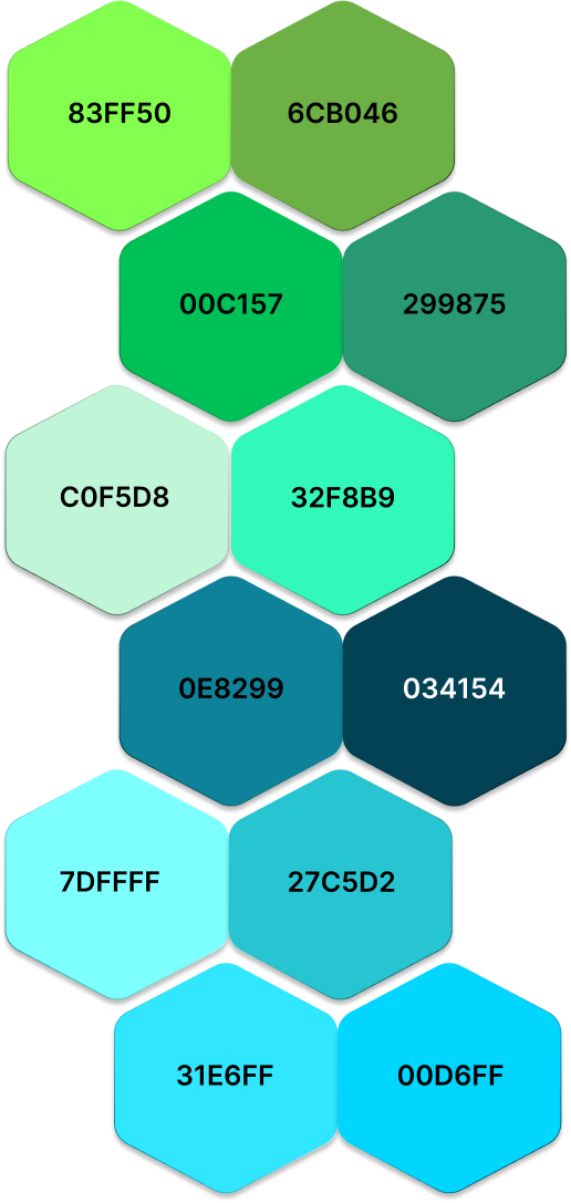 Earthbound color palette arranged in hexagons with the colors' hex color code in the middle. 