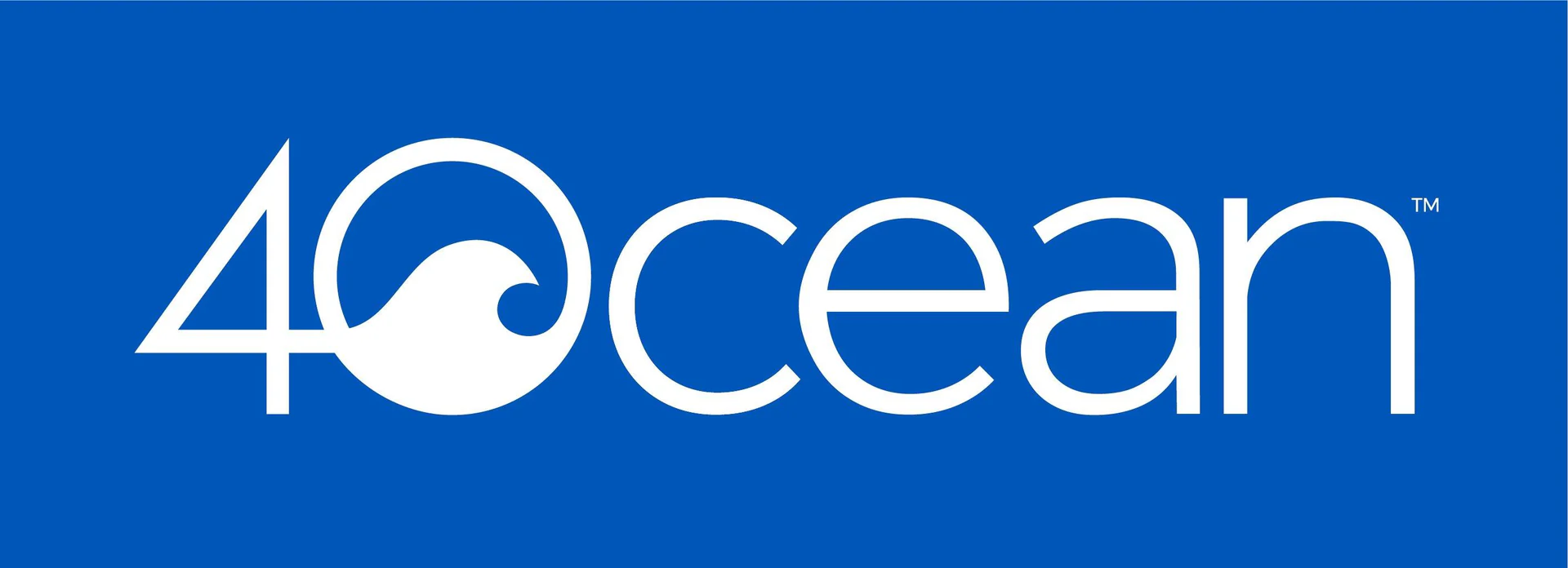 White 4ocean logo with a blue background. The "O" is stylized as an ocean wave.