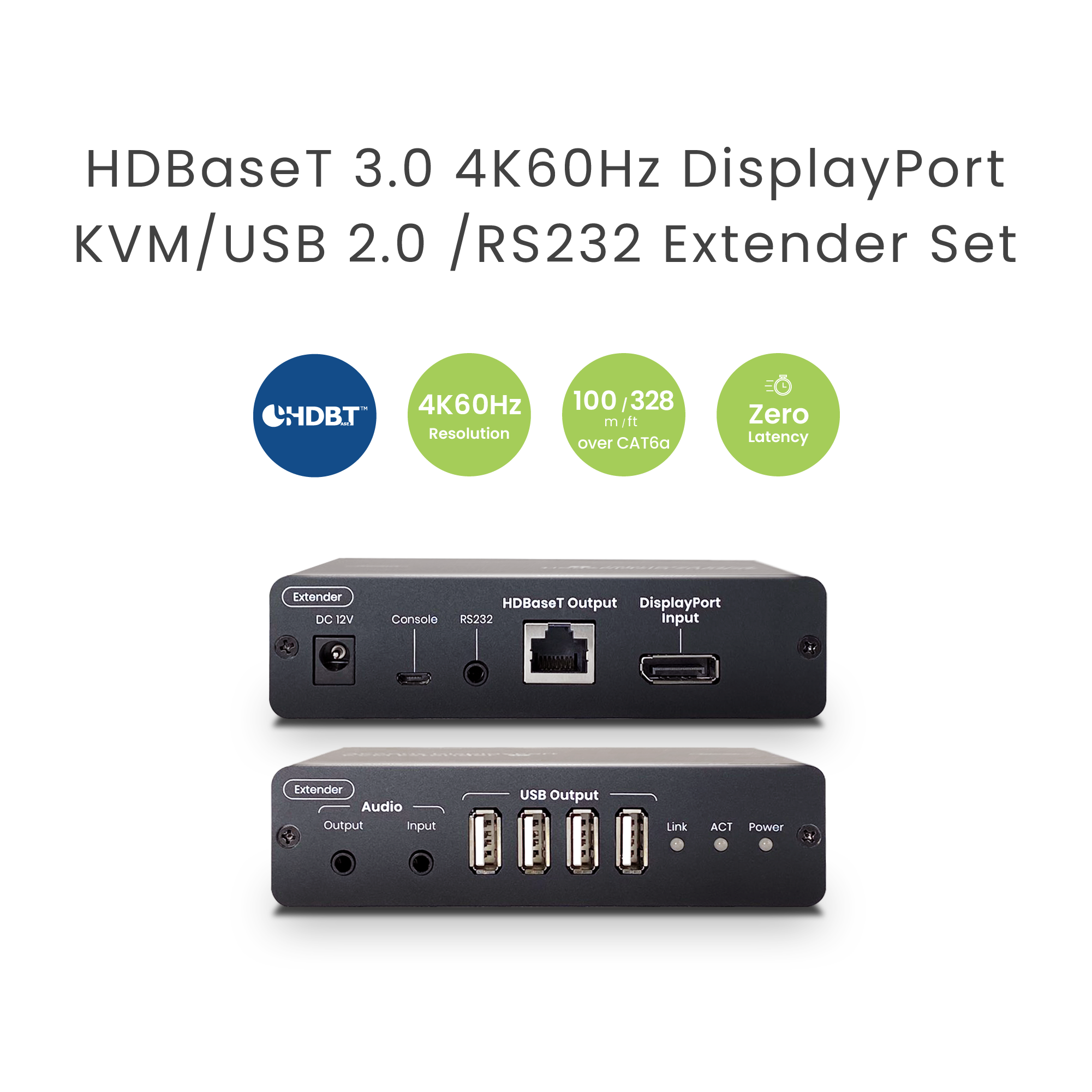4K HDBaseT DisplayPort Extender KVM over Cat6