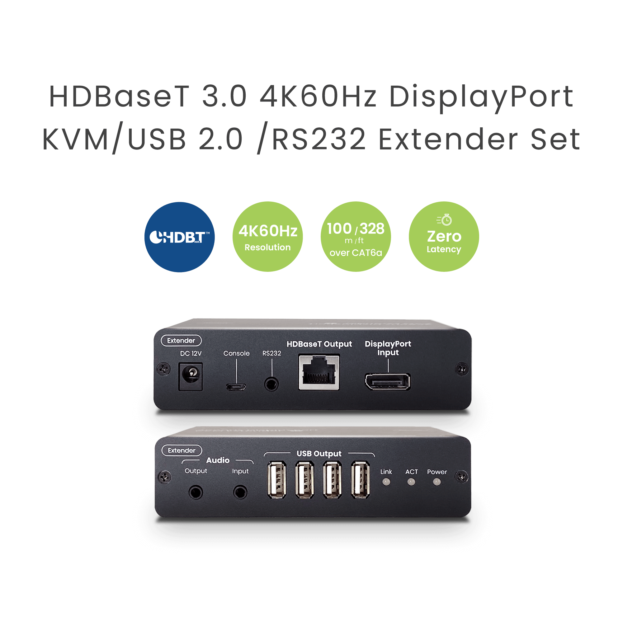 4K HDBaseT DisplayPort Extender KVM over Cat6