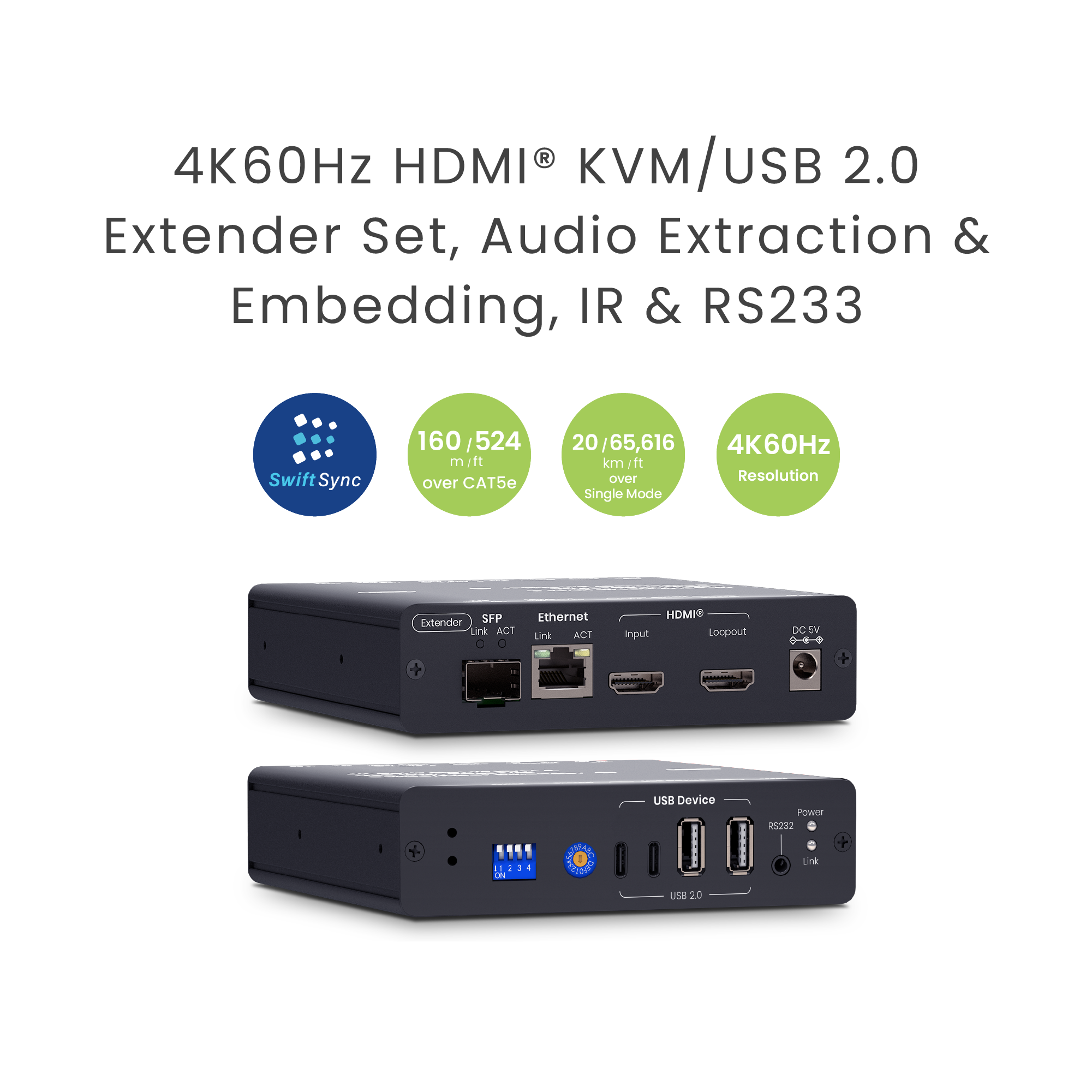 4K60Hz HDMI KVM Extender over Cat5e/Fiber