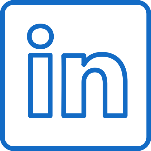 LinkedIn logo in blue within a rounded square border.