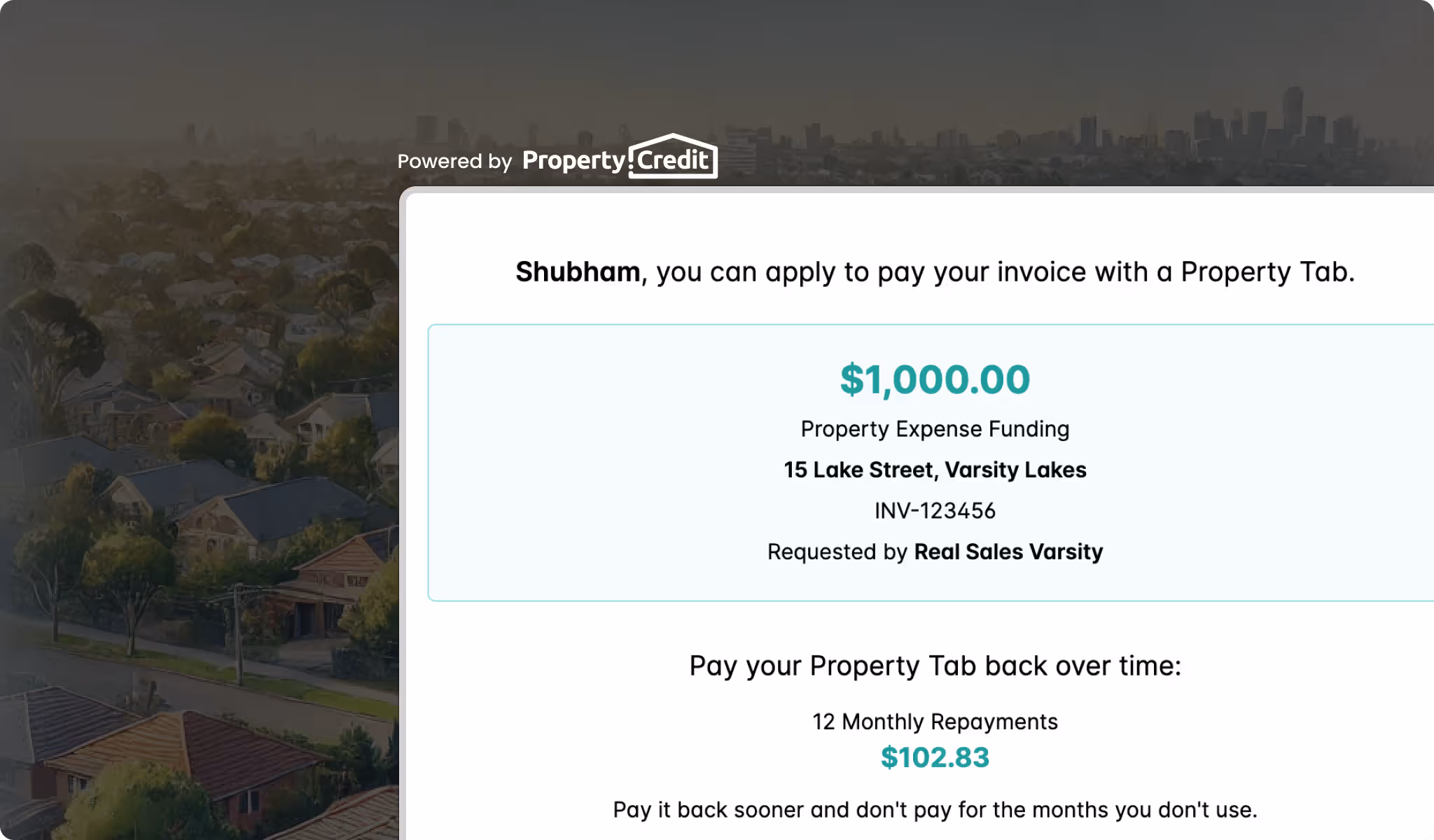 Showing options for managing landlord payments flexibly with Property Credit.