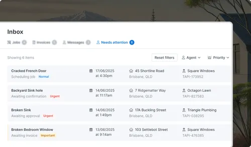 Tapi Inbox highlighting items that need immediate attention from property managers.