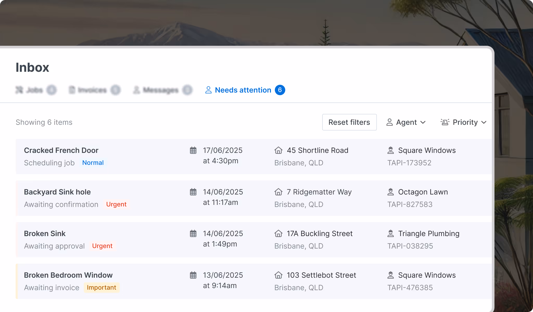 Tapi Inbox highlighting items that need immediate attention from property managers.