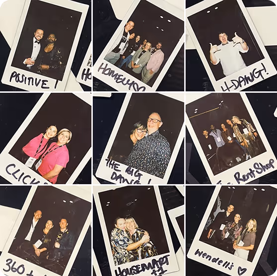 Collection of Polaroid images of Tapi Team and customers at PMC 2024 event in New Zealand.