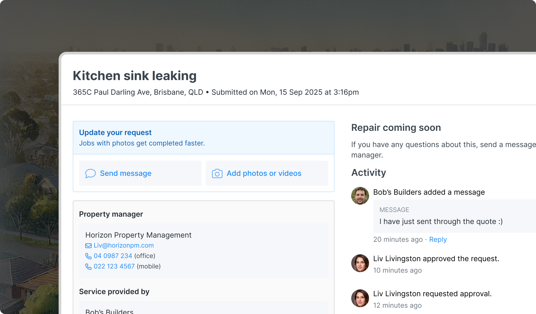 Tapi Concierge home hub where tenants can manage repairs, bills, and updates.