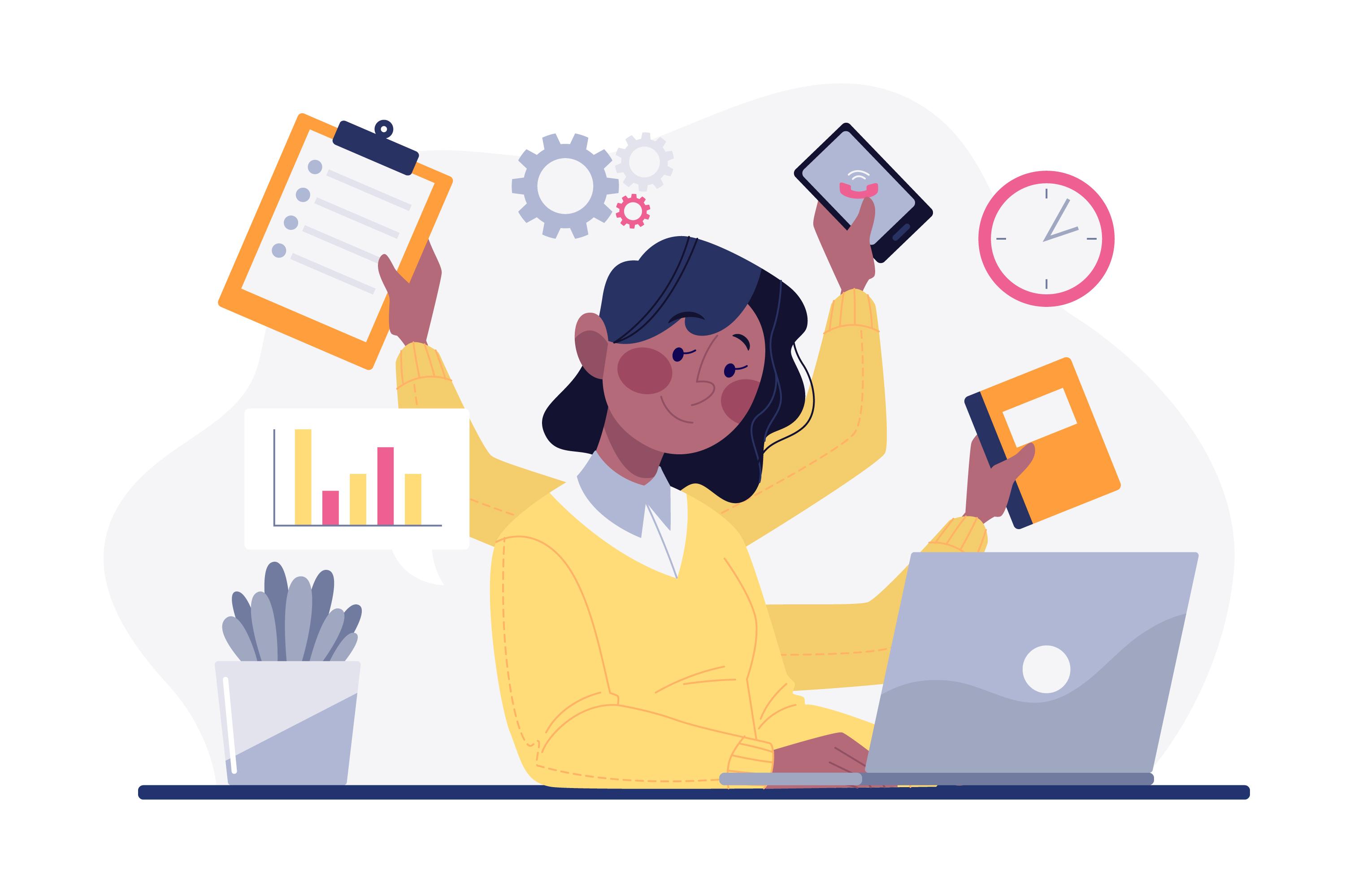 Illustration of lady with a laptop