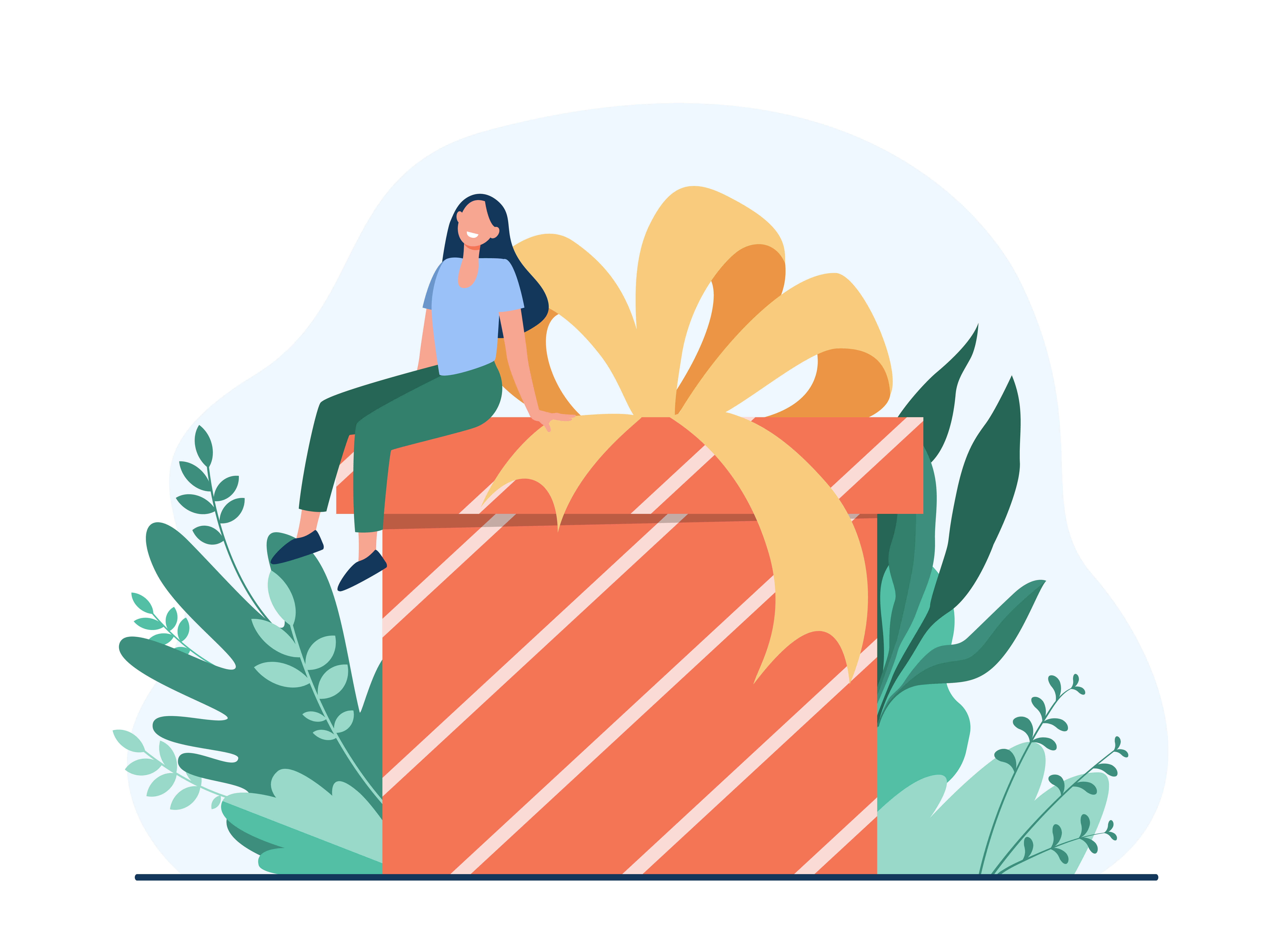 illustration of a person sitting on a present