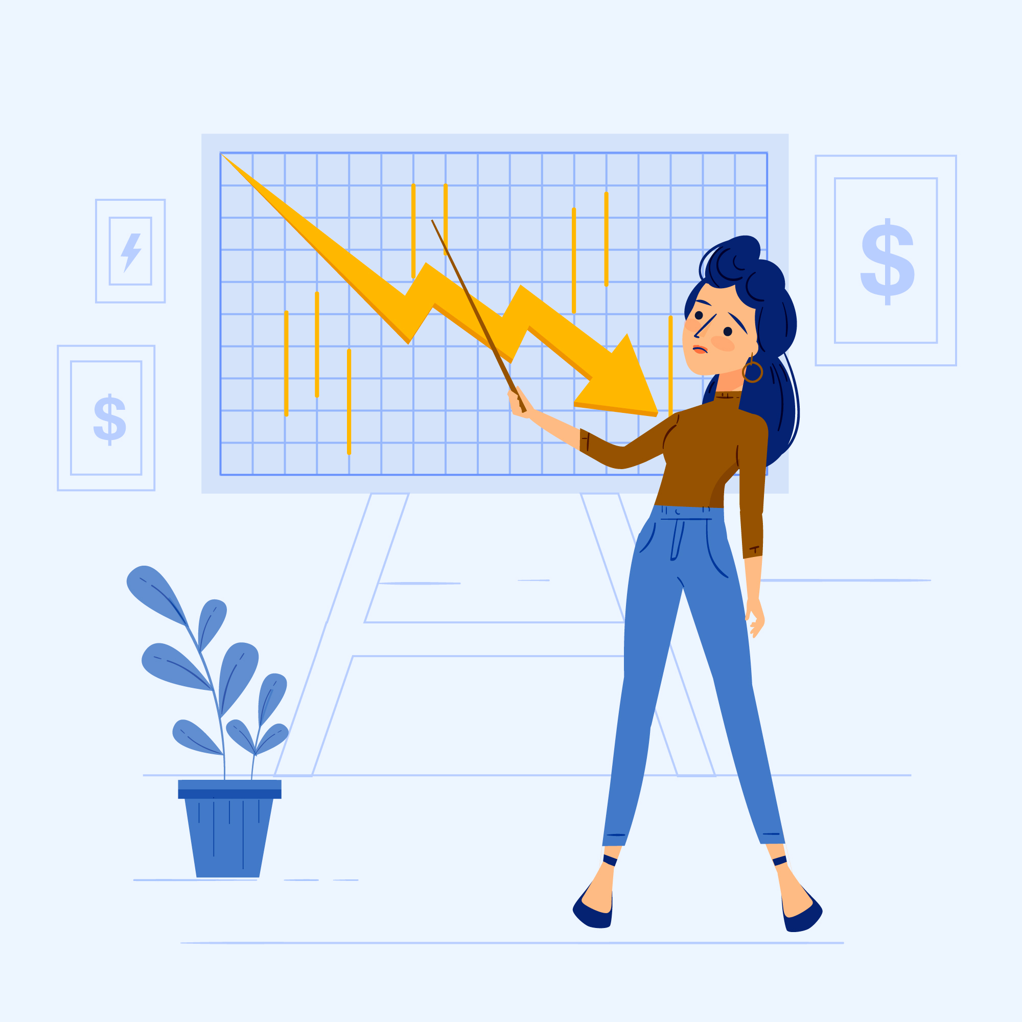 illustration of a woman pointing to a graph