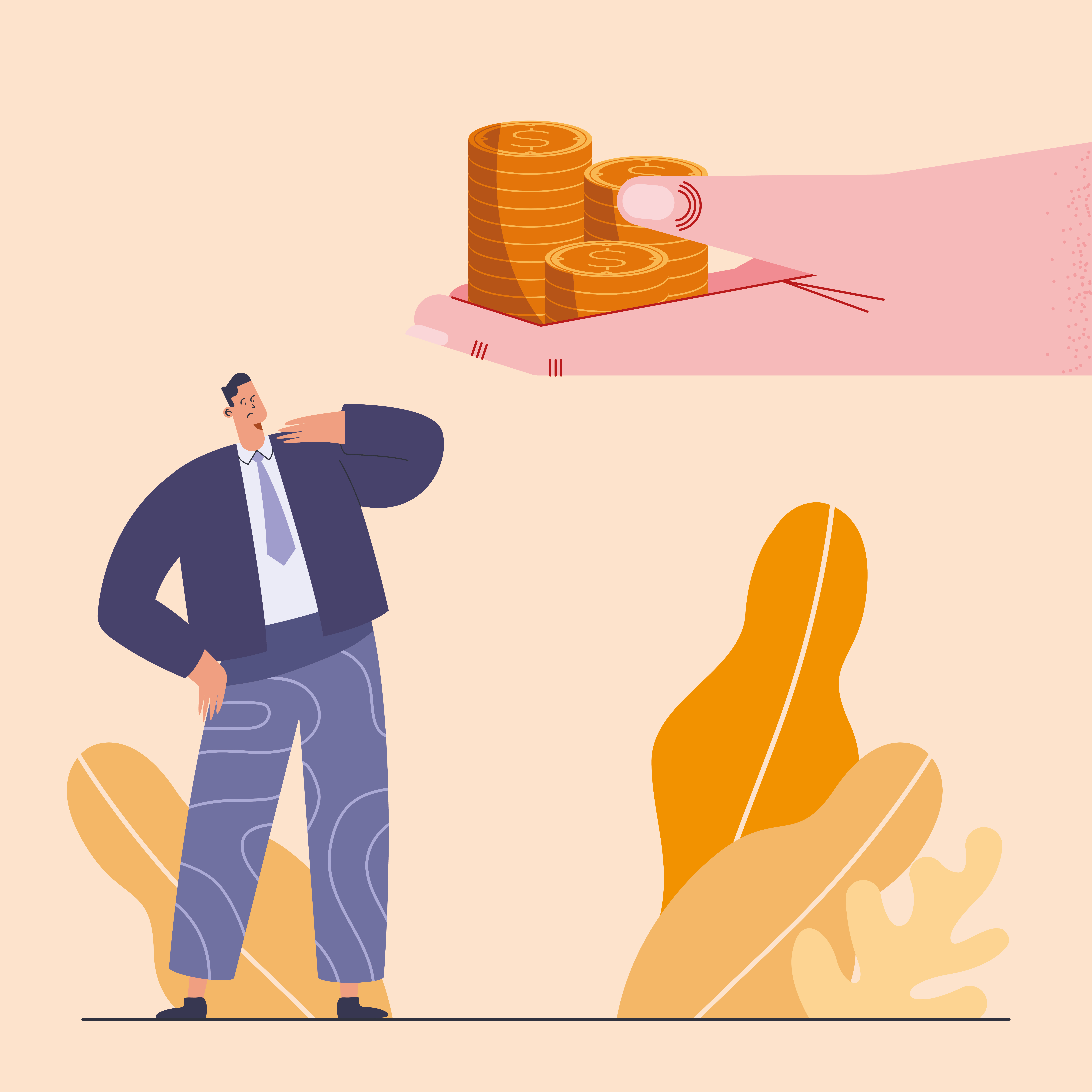 Illustration of a business person looking at money