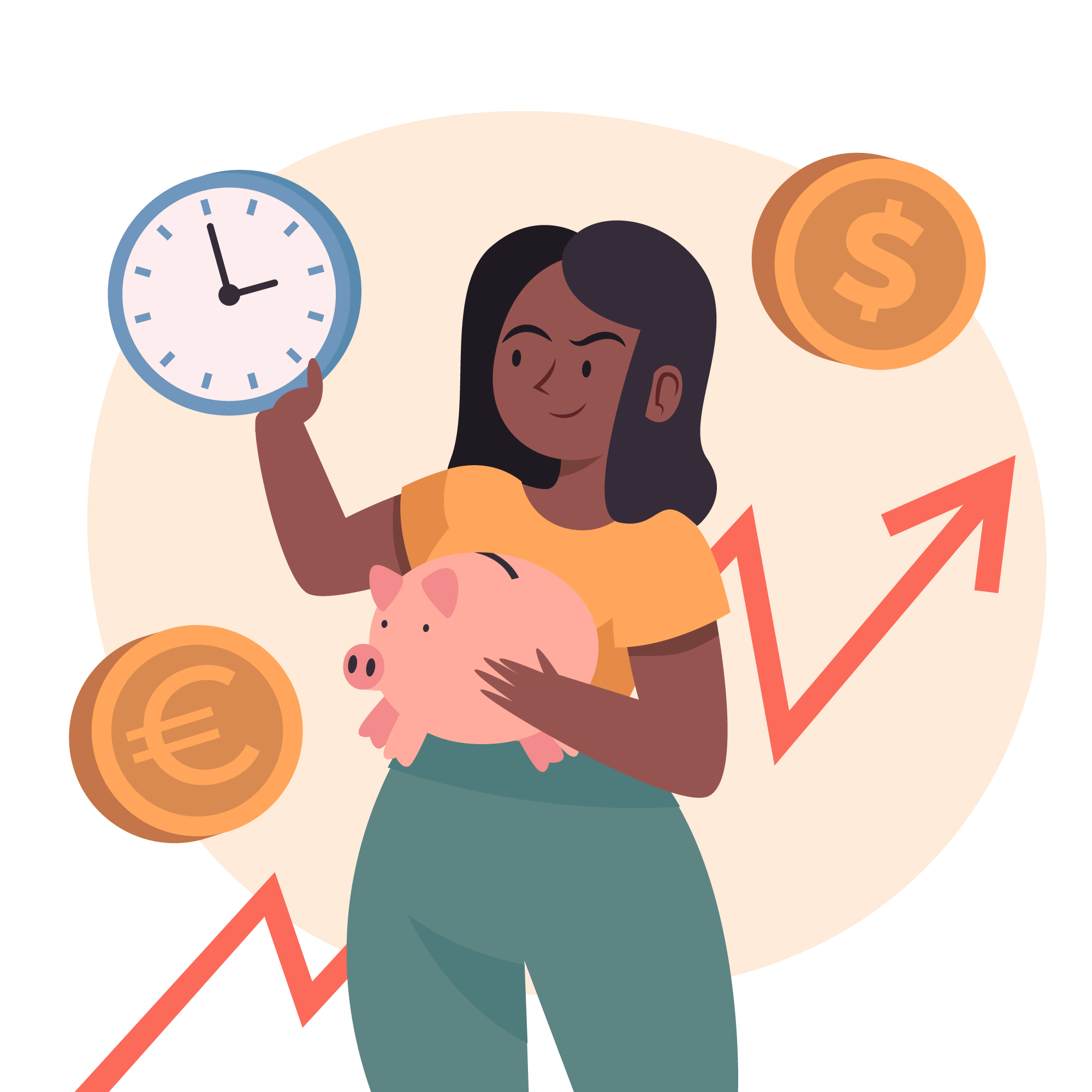 illustration of a person holding a piggy bank and money