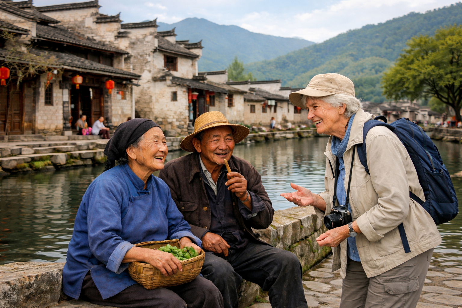 Femme âgée en voyage en Chine
