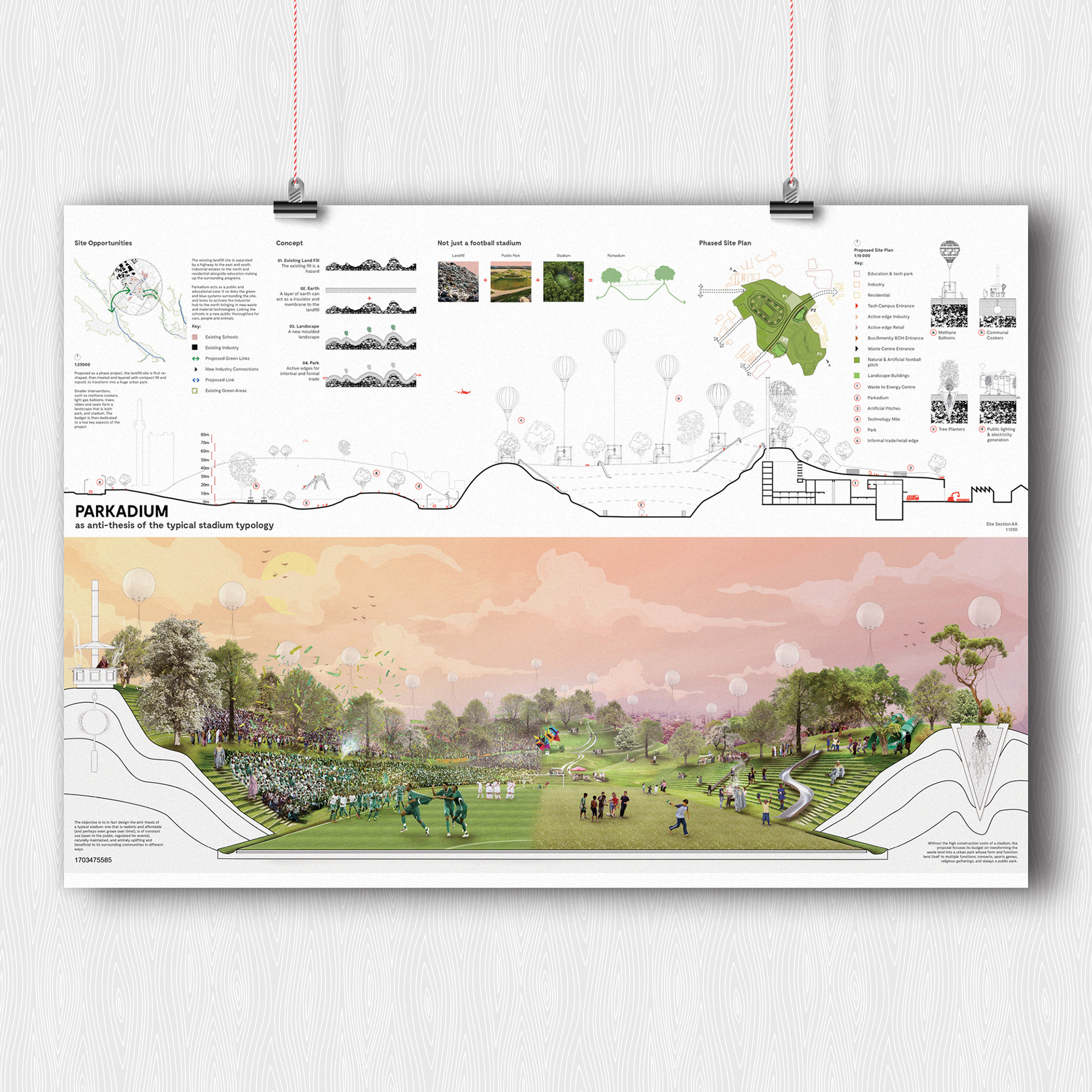 Poster for Parkadium, a proposed park with a multi-use stadium, tech park and markets on the Olusosun landfill in Lagos.