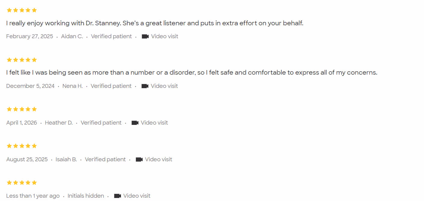 Eleven Towerlight Health and Wellness 5-star reviews from verified patients. The top testimonial reads, "I felt like I was being seen as more than a number or a disorder, so I felt safe and comfortable to express all of my concerns."