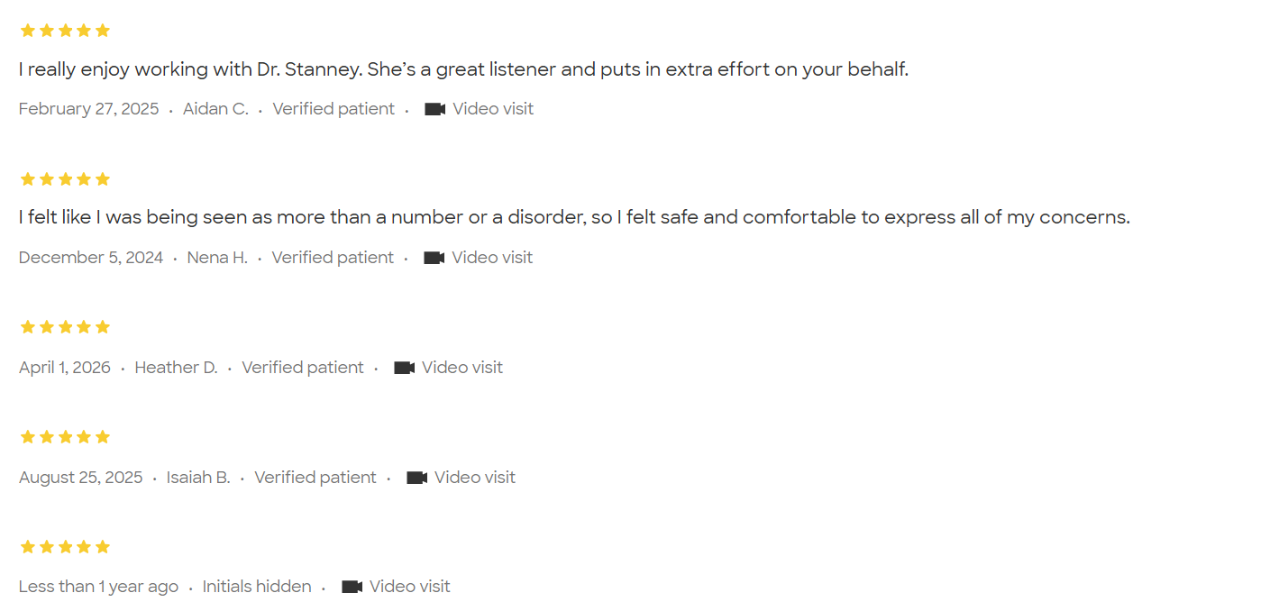 Eleven Towerlight Health and Wellness 5-star reviews from verified patients. The top testimonial reads, "I felt like I was being seen as more than a number or a disorder, so I felt safe and comfortable to express all of my concerns."