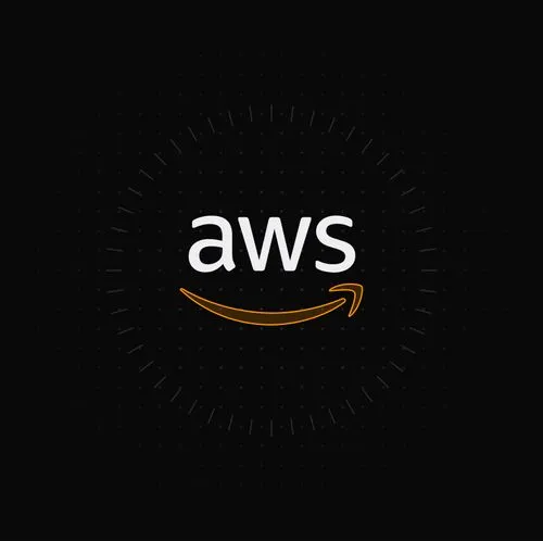 AWS logo with white lowercase letters and an orange curved arrow beneath on a black background.