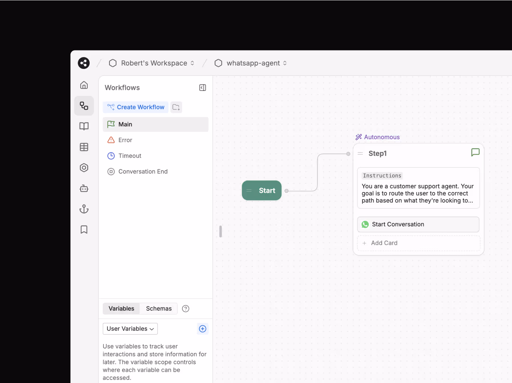 UI of workflow in Botpress Studio