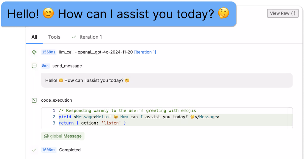 The UI of Botpress Emulator where the user can inspect messages