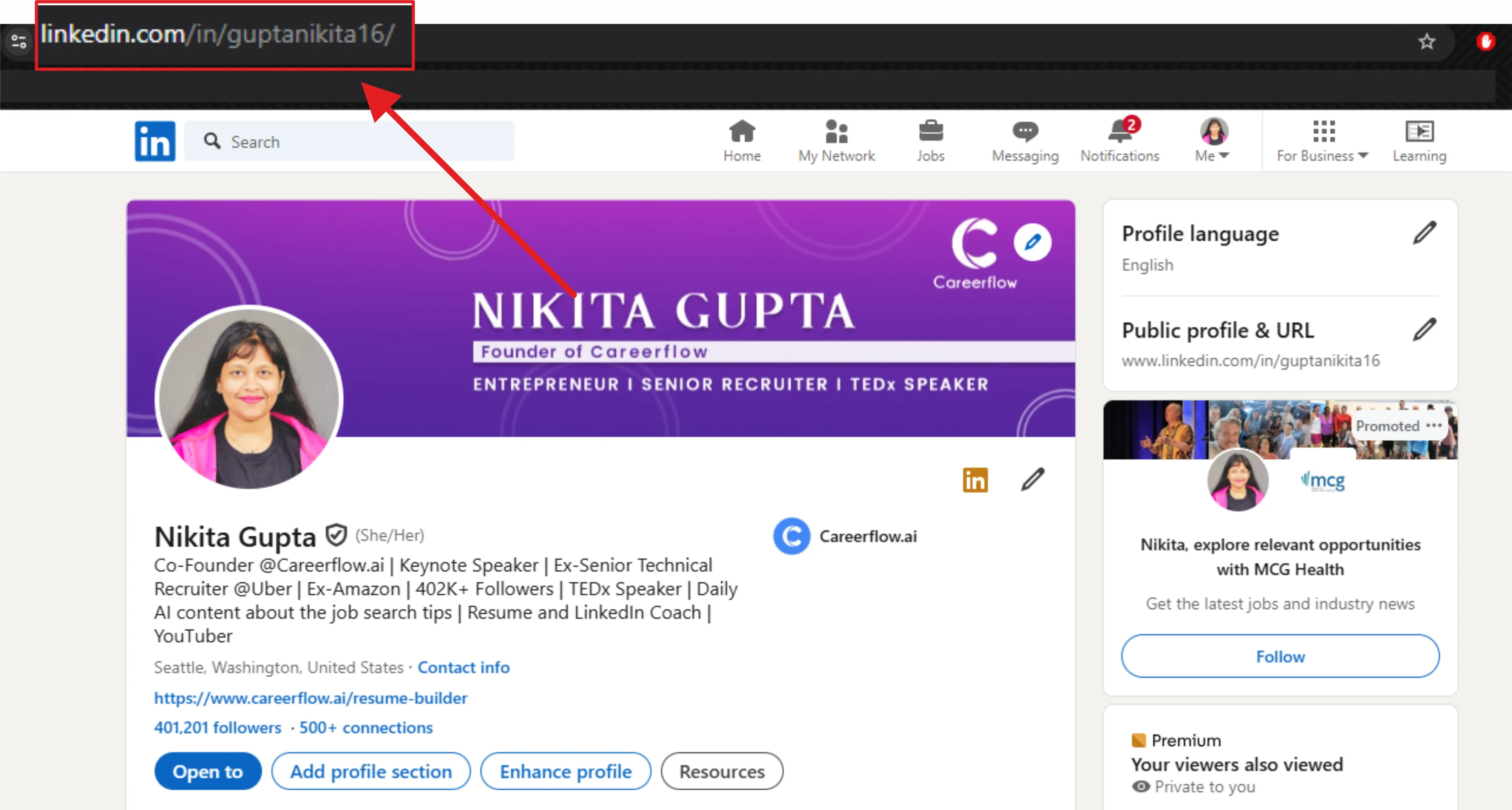 Your linkedin URL is in your address bar when you view your profile page