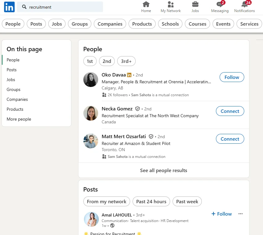 Results from a LinkedIn search
