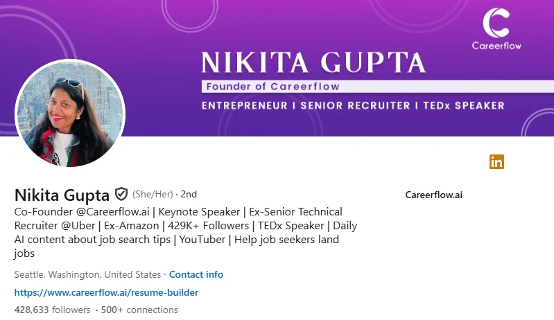 Screenshot of an effective LinkedIn headline