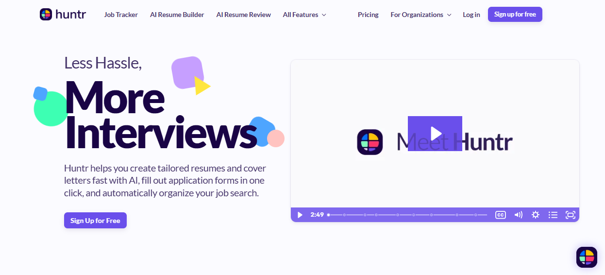 A screenshot of the Huntr platform's website