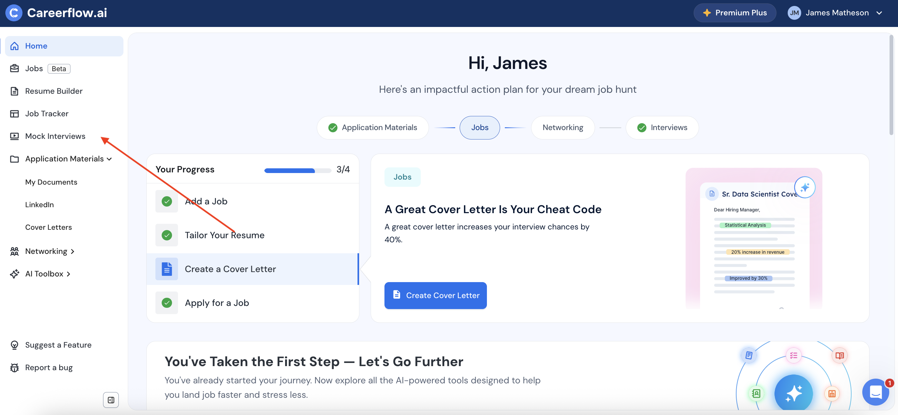 Mock Interview tool location within Careerflow's job search platform